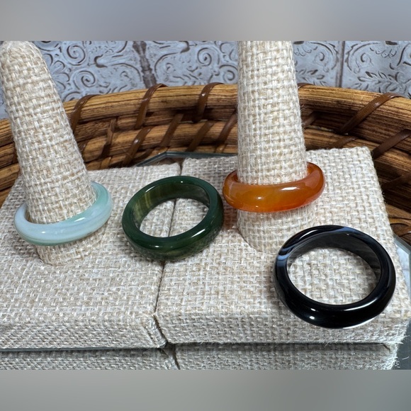 Agate Multicolor Stone Rings Set - Picture 2 of 8